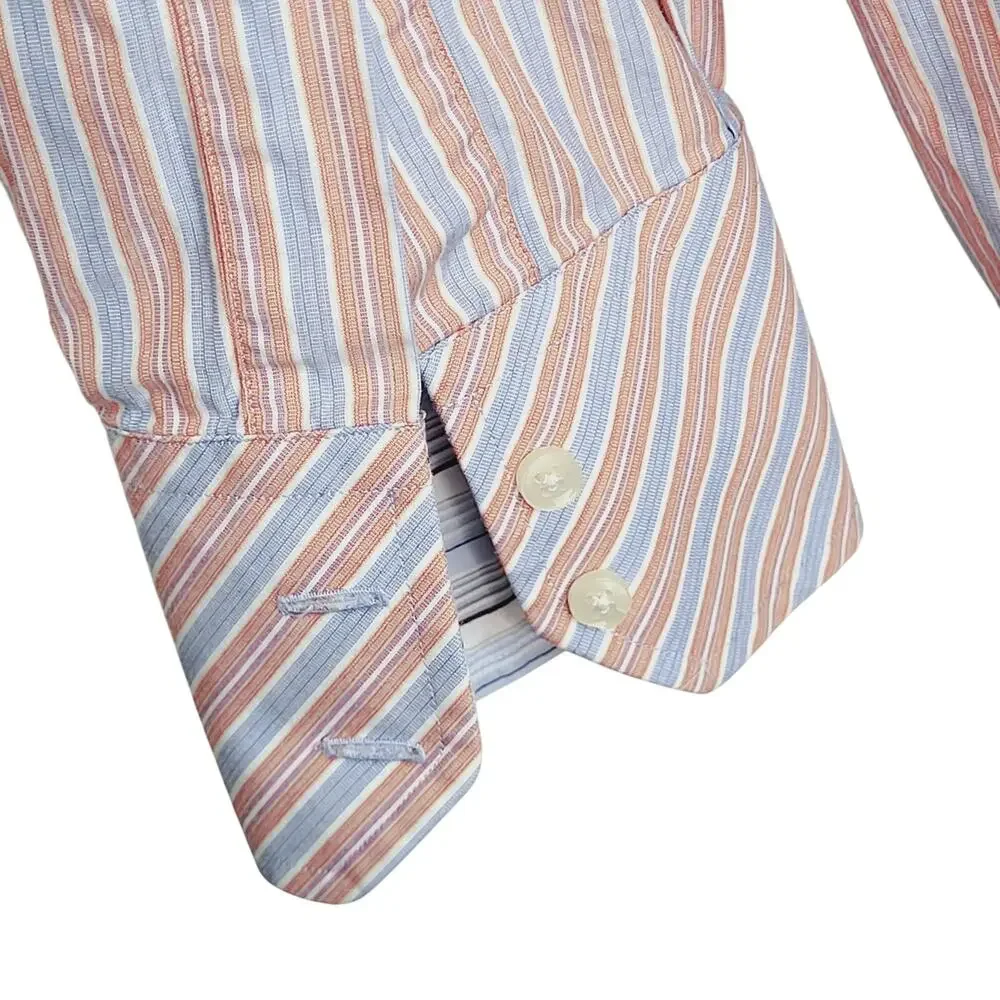 Vintage Ted Baker Tan Blue Striped Spread Collar Button Up Shirt Sz 16.5-34/35